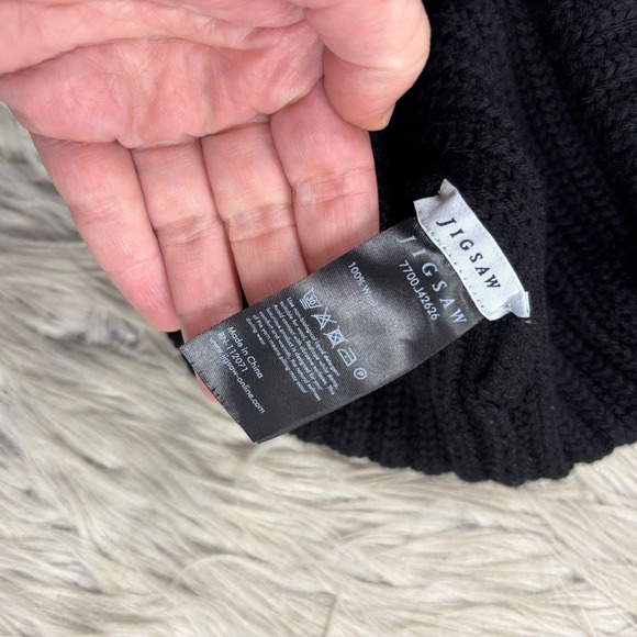 Jigsaw Women's OS Black Slouchy Chunky Knit Beanie Minimalist Classic 100% Wool - Picture 4 of 4